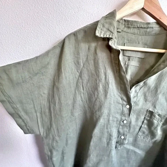 GRAYSON | Olive Green 100% Linen Half Button Tunic Style Top | Size 5, XL - Picture 2 of 7